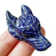 Bacatgem wolf head lapis lazuli figurine for mindful wear as a pendant.