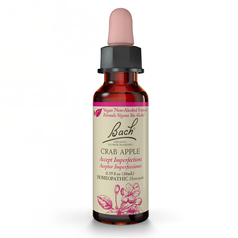 Bach Crab Apple non-alcohol bottle drops for gentle emotional balance and self-acceptance.