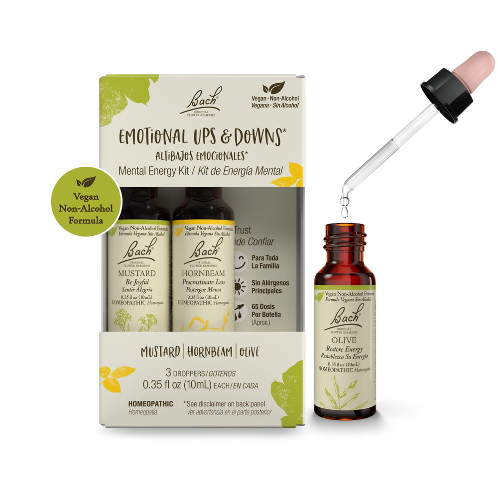 Packaging of Bach Flower Remedies Trio Kit for natural emotion balance.