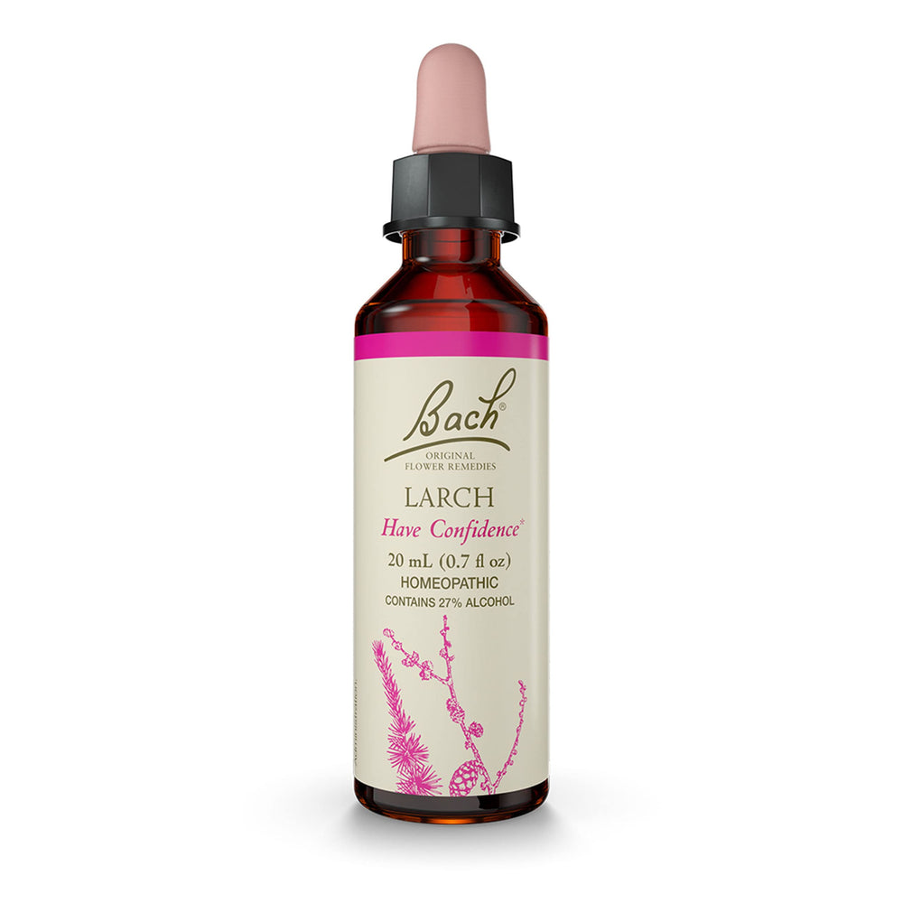 Bach Larch bottle pour showing precise dropper for confident daily use.