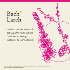 Bach Larch bottle label highlights vegan, gluten-free formula.
