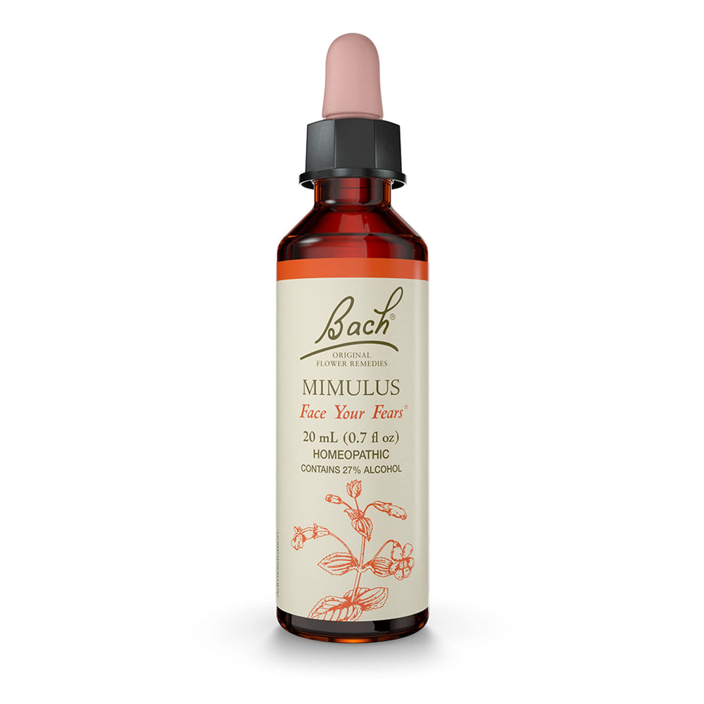 Bach Mimulus bottle with dropper for facing fears and emotional balance.