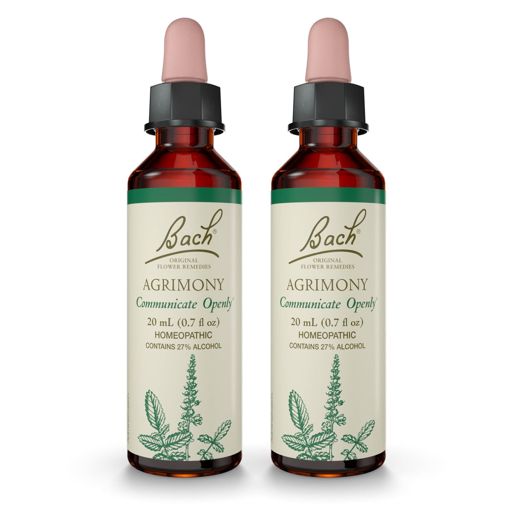 Bach Agrimony 20ml bottle with dropper for emotional balance.