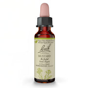 Bach Mostaza: botella de remedios florales sin alcohol para equilibrio emocional.