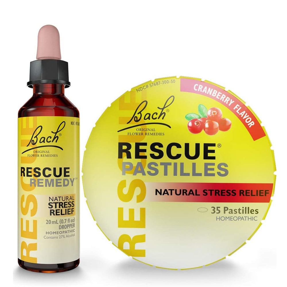 Bach RESCUE bottle with drops for discreet on-the-go calming.