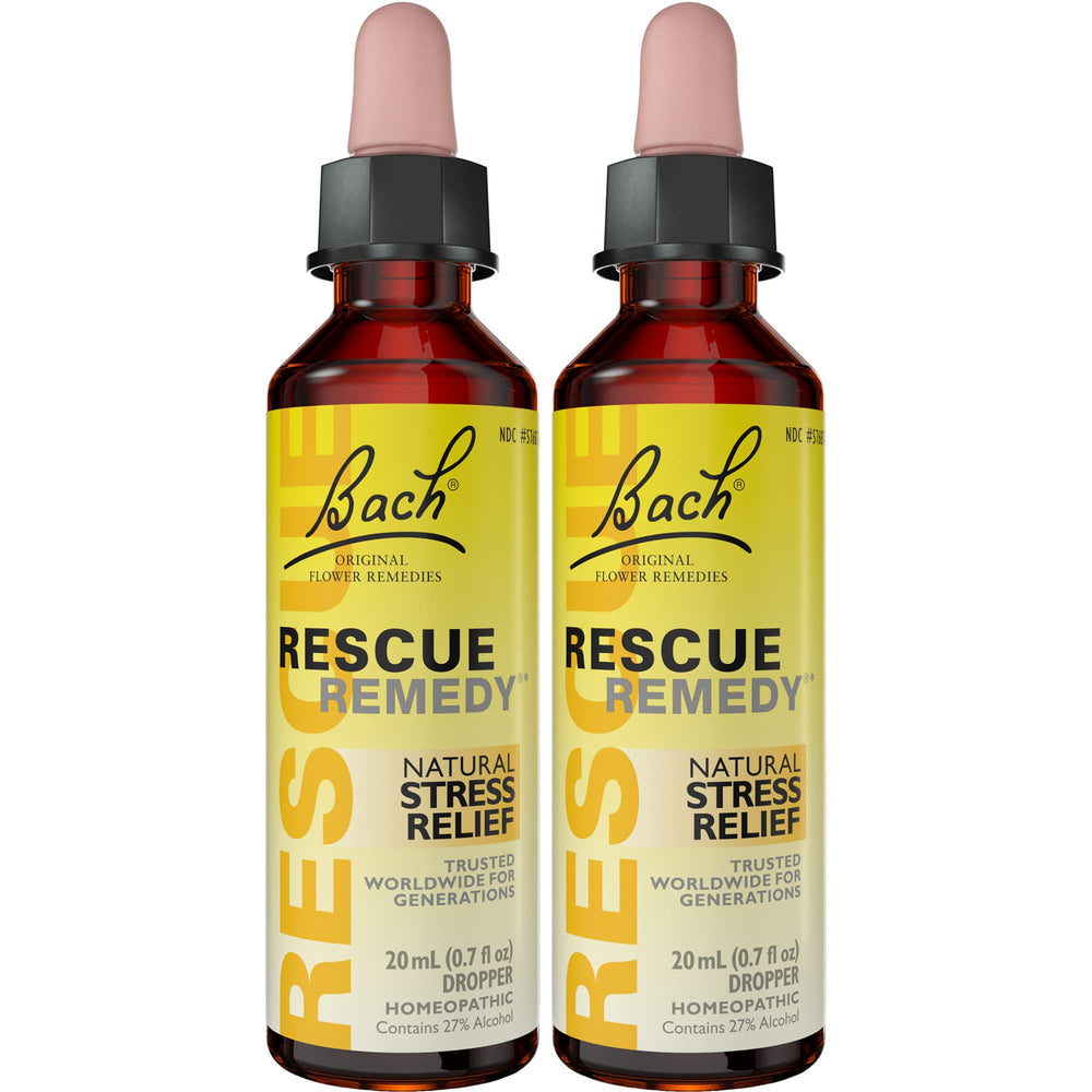 Bach Rescue Remedy dropper bottle showing the original formula for stress relief.