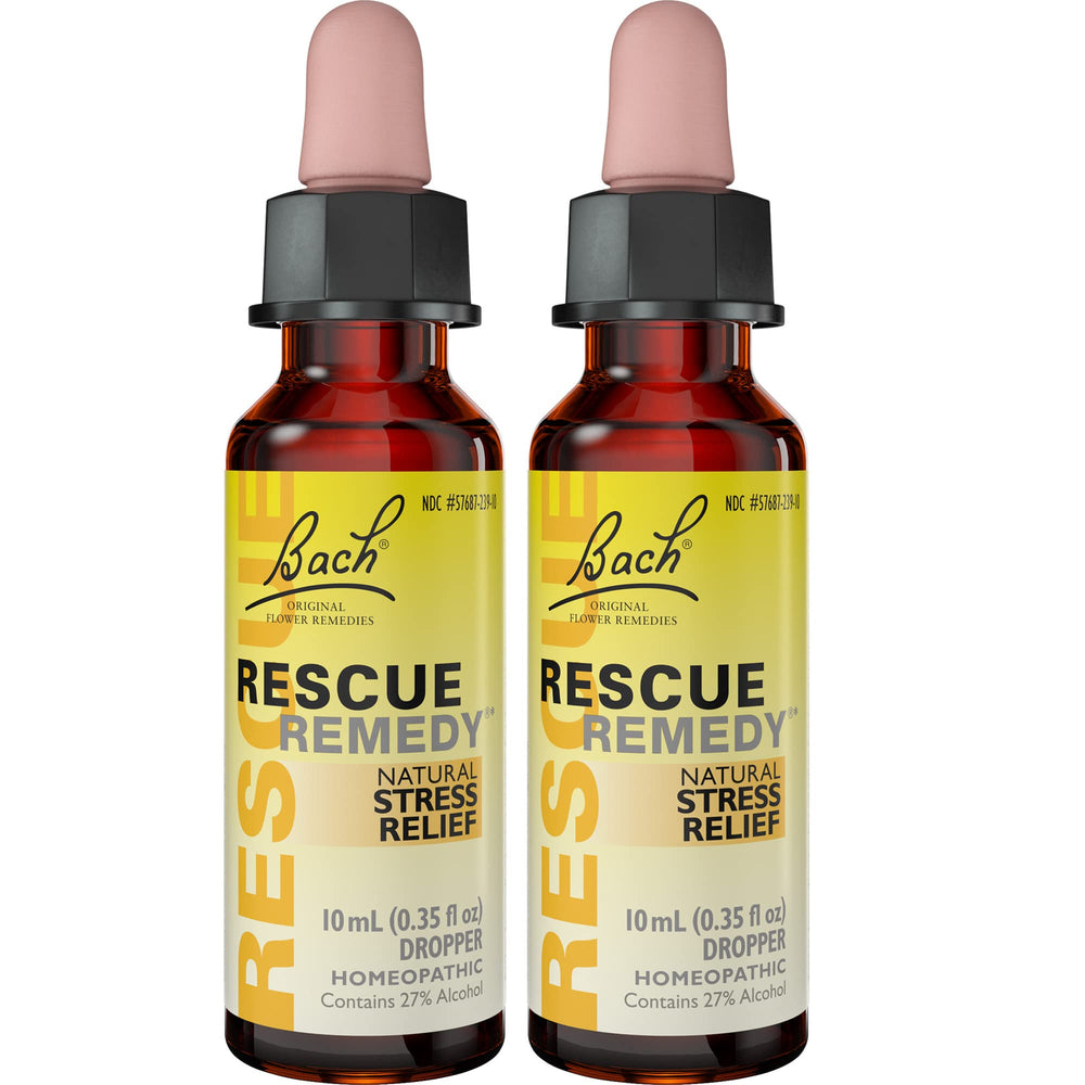 Bach Rescue Remedy Dropper bottle with yellow cap for stress relief.