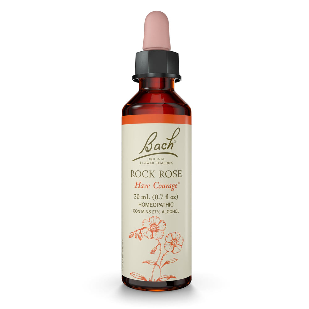 Bach Rock Rose Have Courage bottle pour supports calm resolve during tense moments