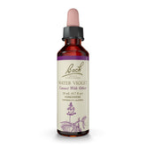 Bach Water Violet bottle closeup aids calmer social interactions.