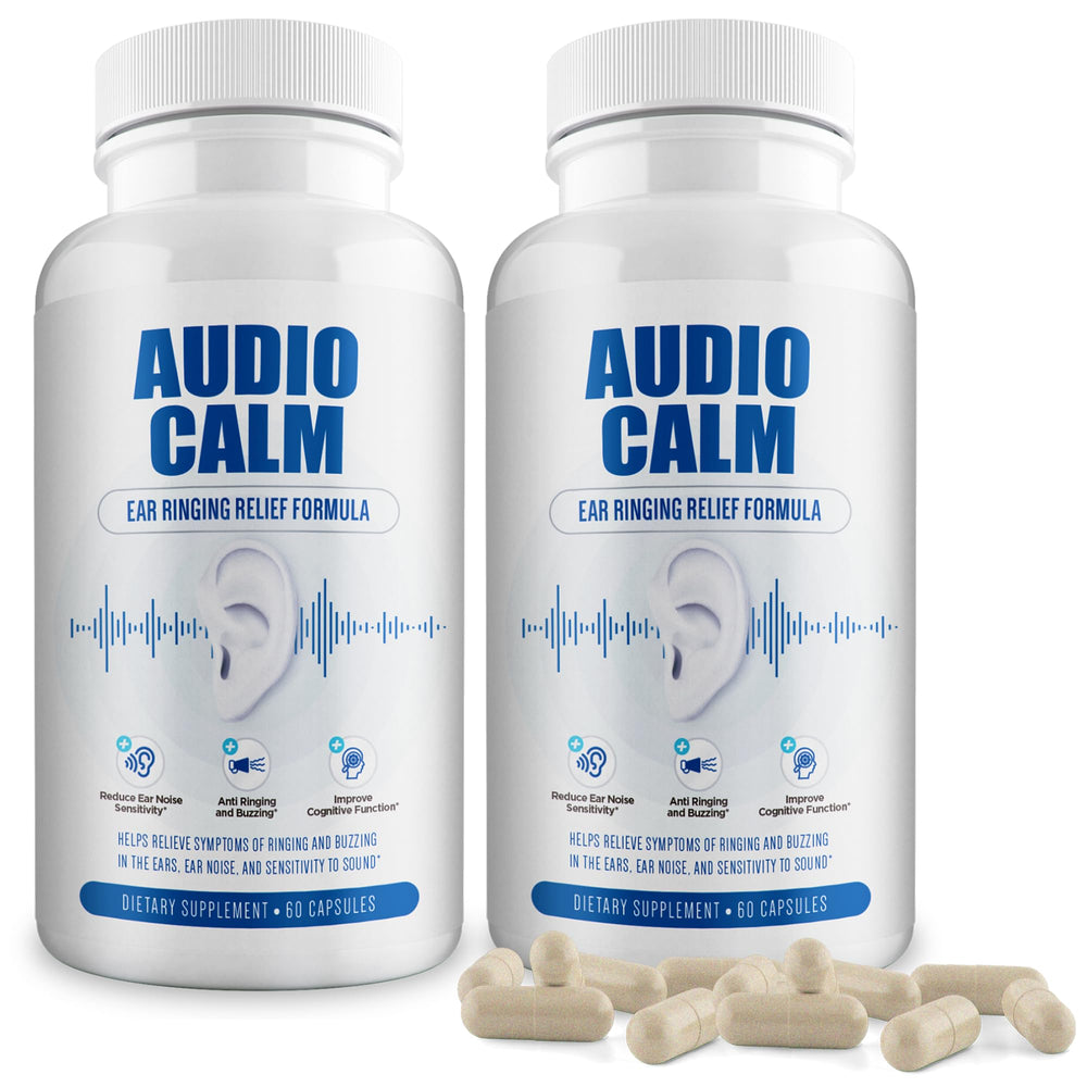 BACTICURE Audio Calm bottle with capsules for daily tinnitus relief and calmer nerves.