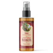 Badger Ginger Massage Oil bottle with pump for soothing full-body massage.