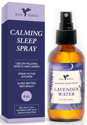 Baja Basics lavender sleep spray bottle for calming bedtime routine.