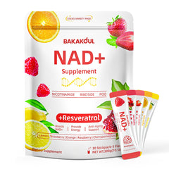 BAKAKOUL NAD powder packets ready for daily energy support.