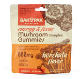 Bak Pak Mushroom Energy & Focus Gummies pack showing vegan, sugar-free energy option for daily use