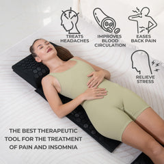 Balance Mate acupressure mat close-up points show dense spikes for neck and back stimulation.