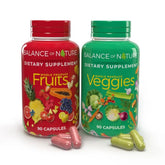 Balance of Nature Fruits bottle pour shows natural ingredients for daily wellness.