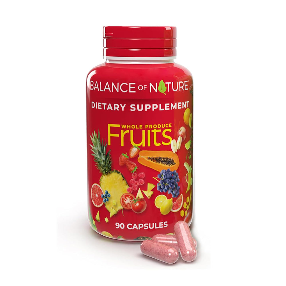 Balance of Nature Fruits bottle on pantry shelf supports daily fruit intake.