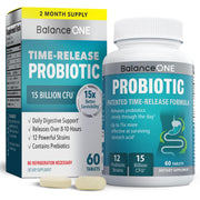 Balance ONE probiotic bottle with time-release tablets for steady gut support.