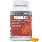 Balance ONE turmeric extract 1000mg bottle highlights high-potency curcuminoids for daily wellness.