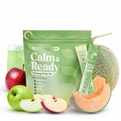 Balanced Botanicals Calm and Ready Apple Melon packet ready to mix for a calming routine.