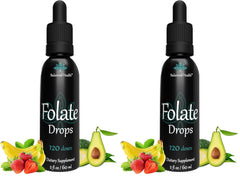 Balanced Health Folate Drops bottle side view supports convenient prenatal folate intake.