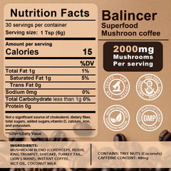 Balincer Mushroom Coffee cup with steam, promising smooth focus and lingering flavor.