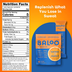 Baloo electrolytes grapefruit packet poured into water for crisp hydration