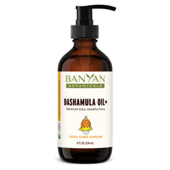 Banyan Botanicals Dashamula Oil+ bottle for deep tissue massage and relaxation