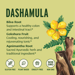 Dashamula powder closeup from Banyan Botanicals highlighting organic quality.
