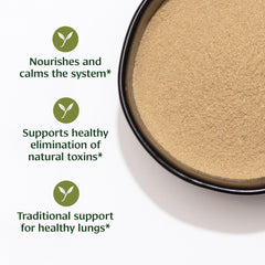 Banyan Botanicals Dashamula powder scoop for easy, measured daily use.