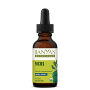 Banyan Botanicals Focus liquid bottle shown for steady study sessions and focus.