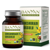 Banyan Botanicals Gokshuradi Guggulu tablets packshot highlighting the organic vegan blend for urinary support