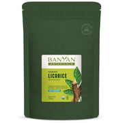 Banyan Botanicals Licorice Powder jar showcases pure Glycyrrhiza glabra for digestive support.