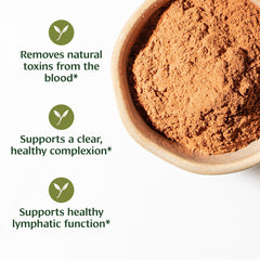 Banyan Botanicals Manjistha powder being scooped for easy daily use
