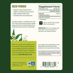 Neem Powder jar close-up with label showing immune support potential
