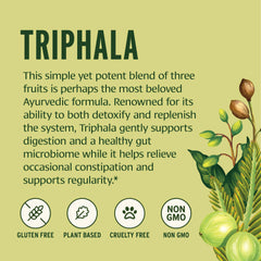 Banyan Botanicals Triphala powder scoop ready-to-use for simple daily portions and smooth digestion support.
