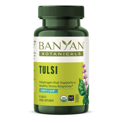 Banyan Botanicals Tulsi tablets bottle for daily calming wellness