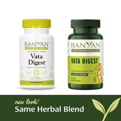Banyan Botanicals Vata Digest bottle label closeup showing organic ingredients.