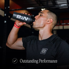 Bare Performance Nutrition blender bottle featuring screw-on lid and flip cap for secure closure