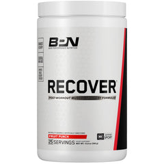 BARE PERFORMANCE NUTRITION BPN Recover tub label highlighting essential amino acids for recovery