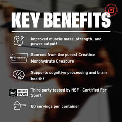 Creapure-certified creatine powder label ensuring high-purity quality