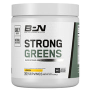 BARE PERFORMANCE NUTRITION Strong Greens Lemon bottle front suggests a natural energy lift.