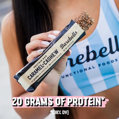 Barebells Caramel Cashew bar ingredients close-up, protein emphasis