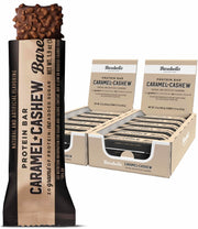 Barebells Caramel Cashew bar packaging, grab-and-go protein snack