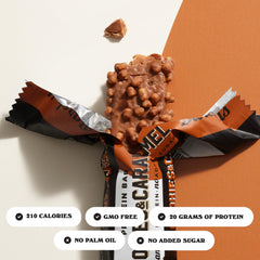 Barebells Cookies and Caramel bar in hand, ideal post-workout snack with 20 g protein.