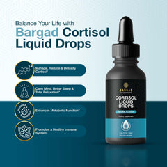 Bargad Cortisol Drops being poured into water for quick absorption.