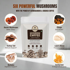Steaming cup of Bargad Mushroom Coffee ready to energize the day.