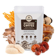 Bargad Mushroom Coffee packaging showing six adaptogens for focus.