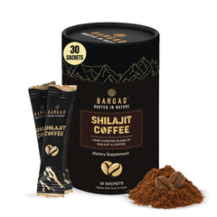 Bargad Premium Shilajit Coffee packaging highlights premium blend for energized mornings.