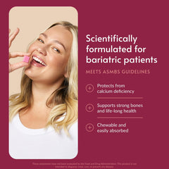 Bariatric Advantage Calcium Citrate Chewy Bites nutrition label close-up highlighting calcium and D3.